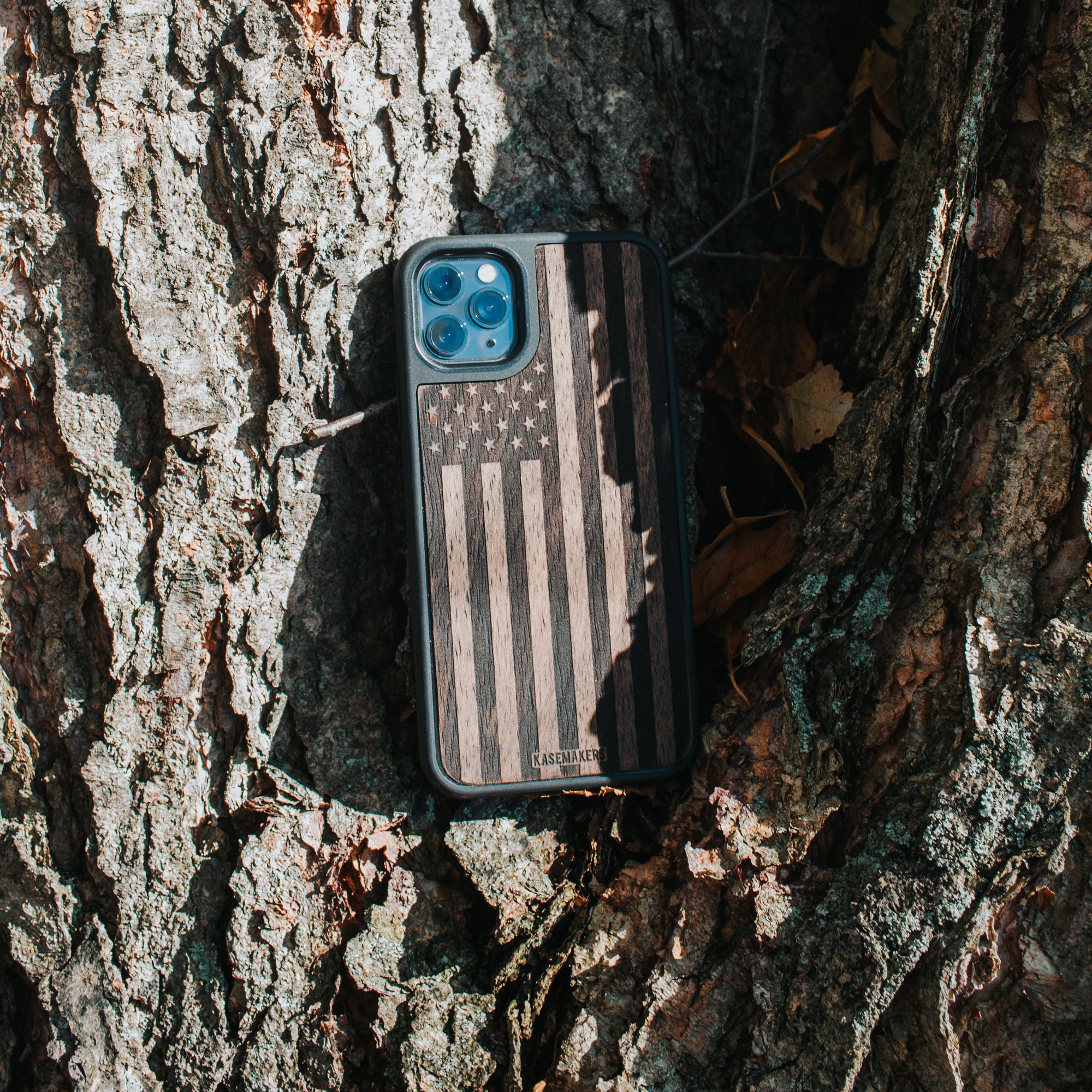 Real wood American Flag iPhone case
